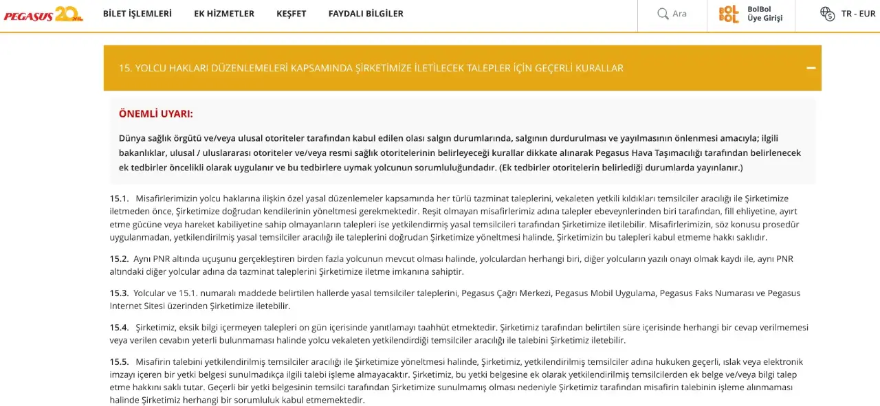 Pegasus Yolcu Haklariniz