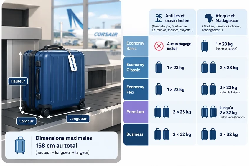 bagage soute corsair poids dimension