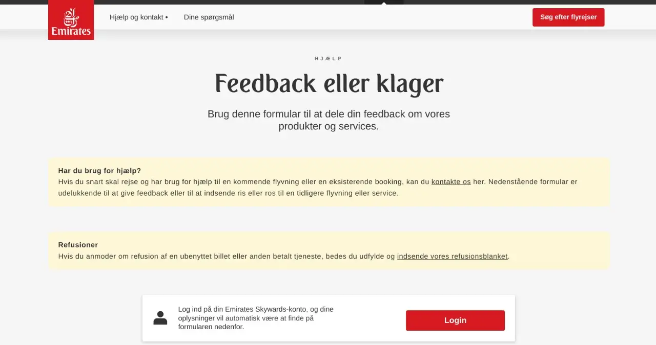 Emirates kontaktformular