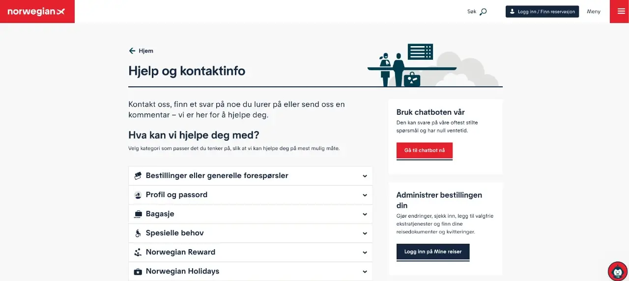 Kontaktformular for Norwegian Air