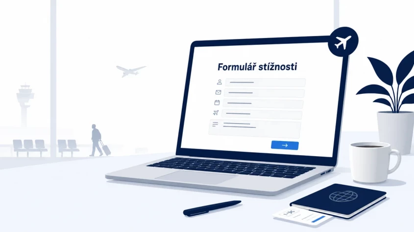 Formulář stížnosti Lufthansa na notebooku
