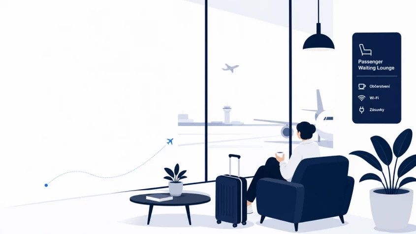 Cestující čeká v lounge Lufthansa