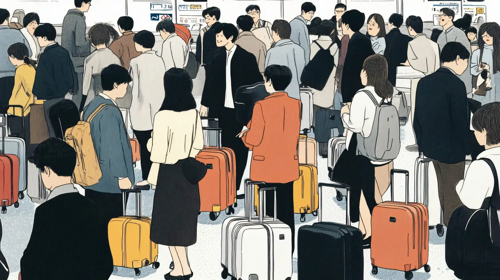 Passagers avec leurs valises dans un aéroport