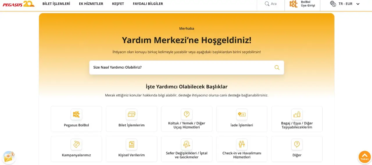 Pegasus çevrimiçi iletişim formu