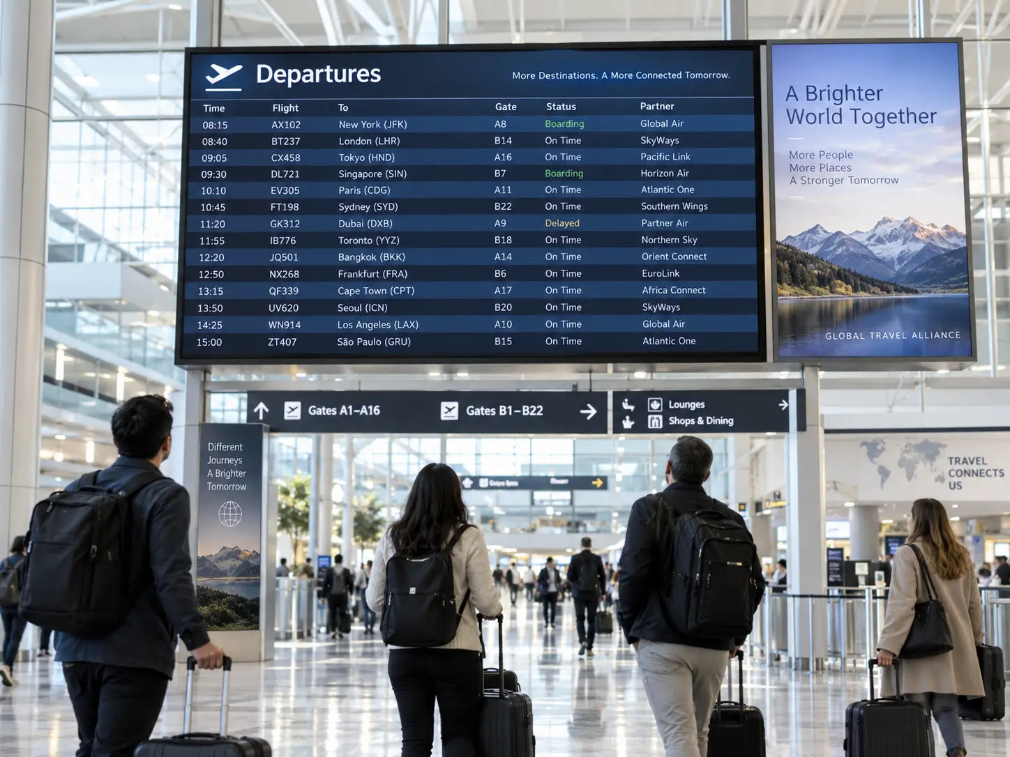 Avgangstavle for flyreiser med SkyTeam-partnere