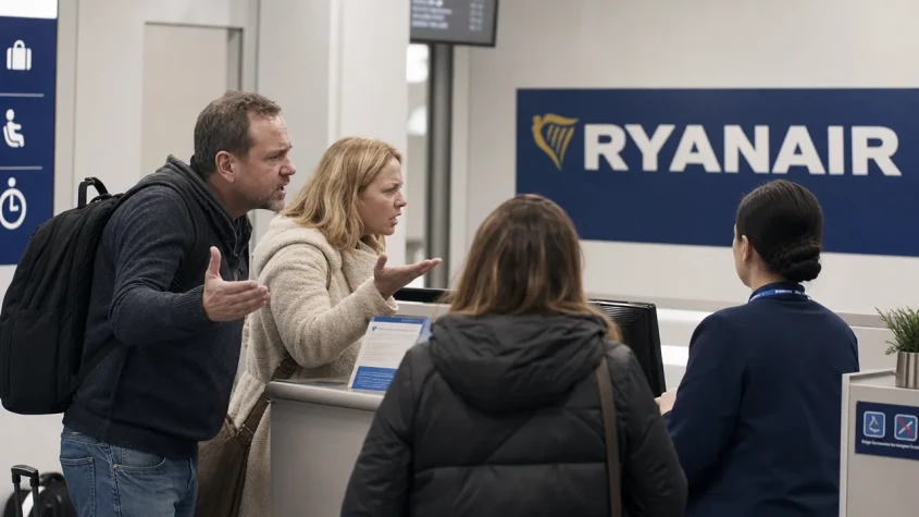 Arga resenärer vid Ryanair gate