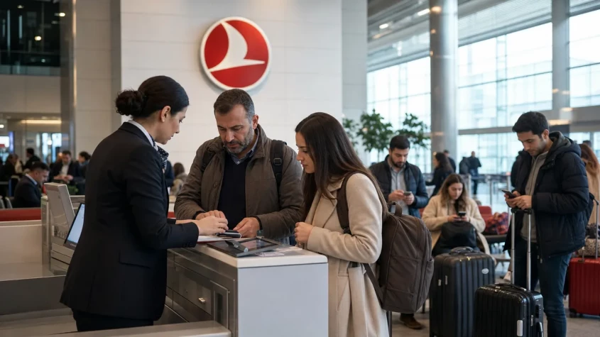 Turkish Airlines försenat flyg på landningsbana
