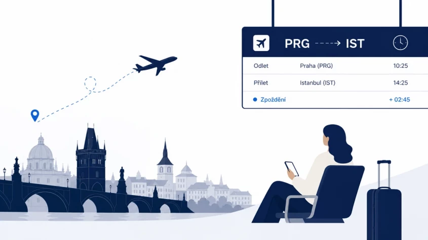 zpožděný let Turkish Airlines na letišti Praha
