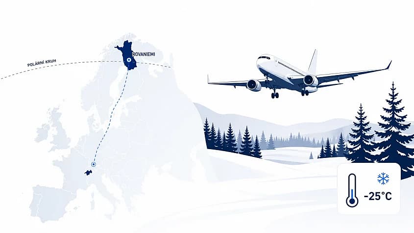 Letadlo v zasněžené zimní krajině finského Laponska u Rovaniemi