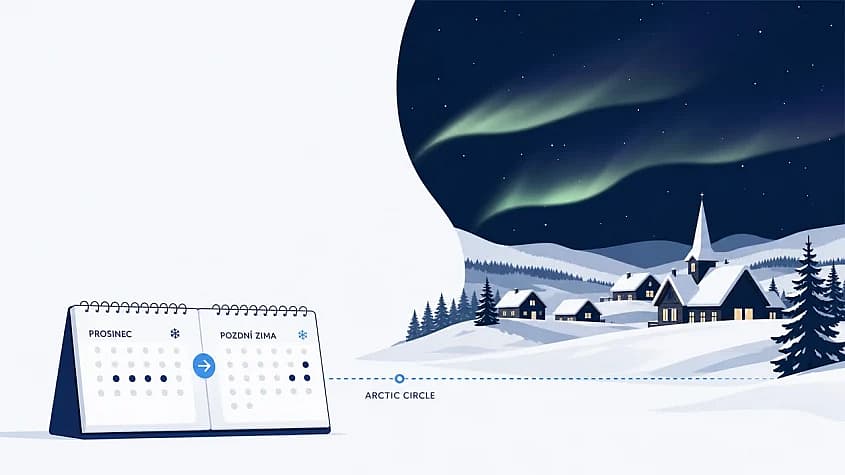 Santova vesnička v Rovaniemi pod sněhem během polární noci