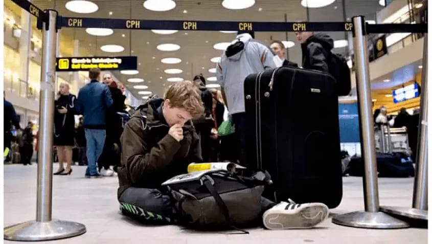 United Airlines passengers waiting