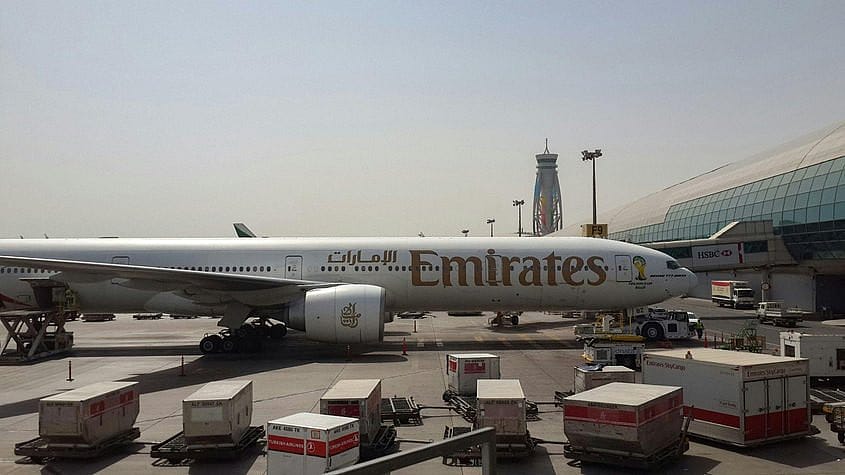 Emirates Boeing 777 being loaded at the gate