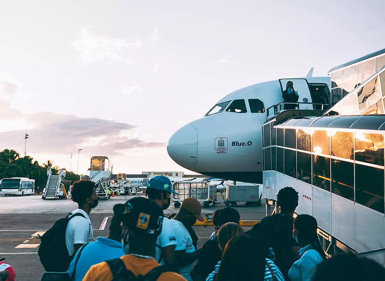 Passengers boarding a Wizz Air flight