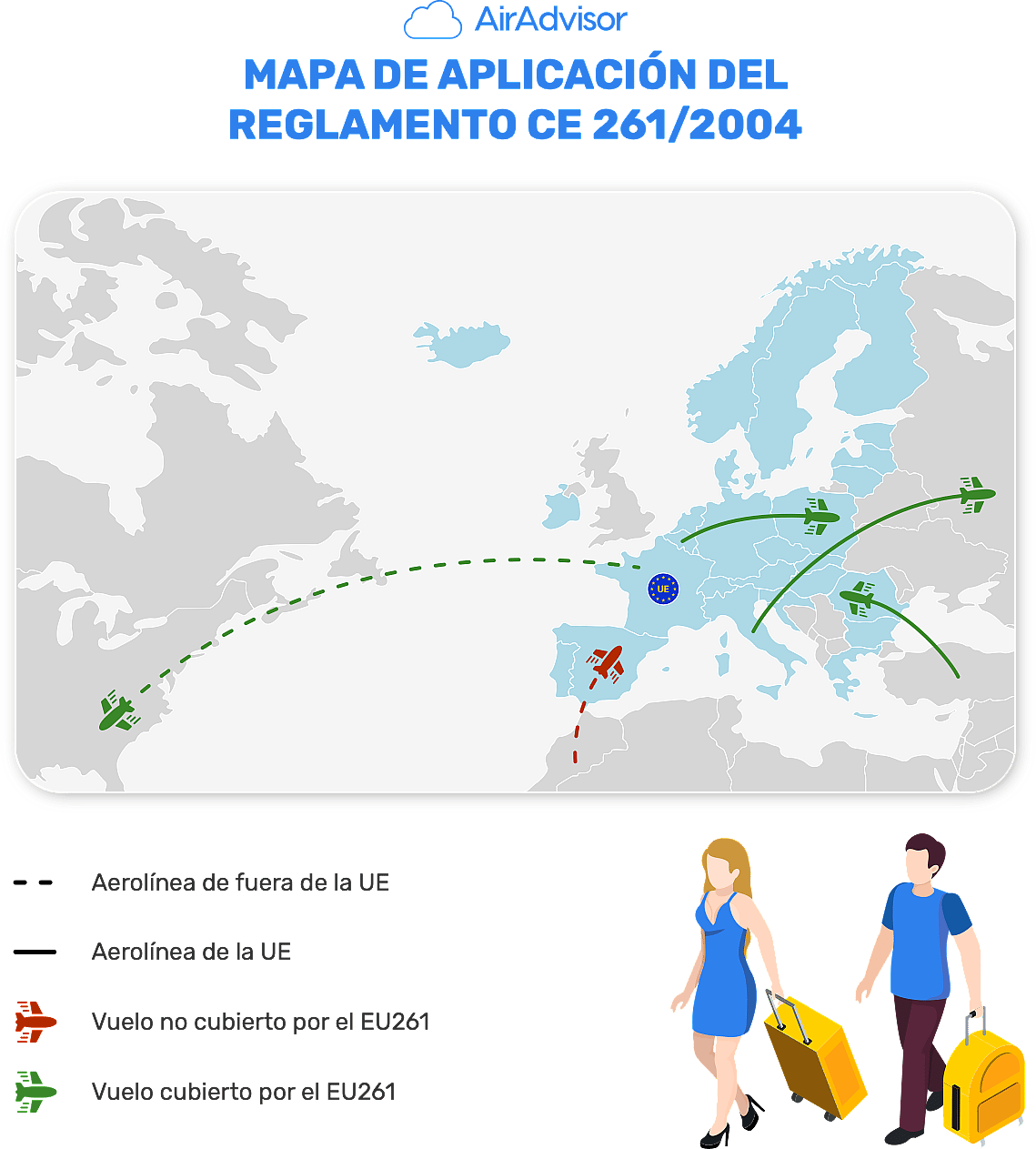 Mapa de aplicación de los derechos pasajeros según el Reglamento CE 261/2004