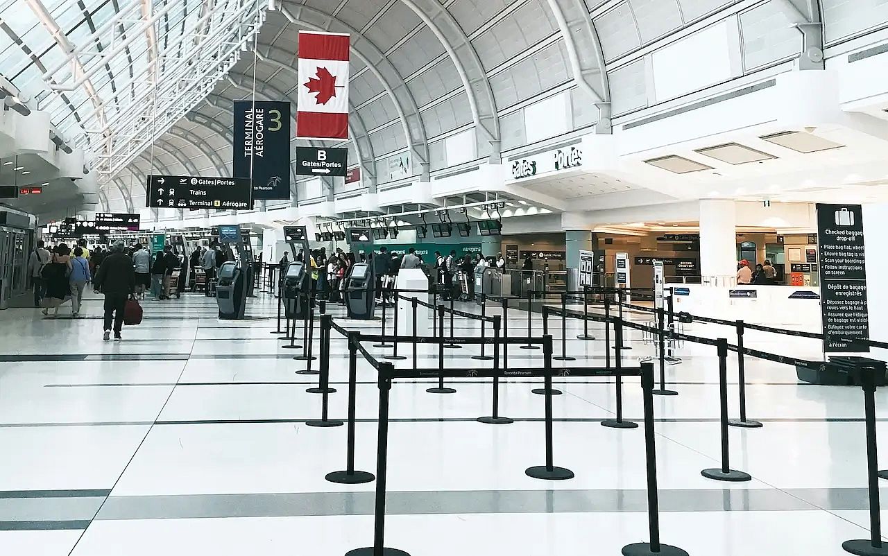 The security line for Air Canada flights at Pearson