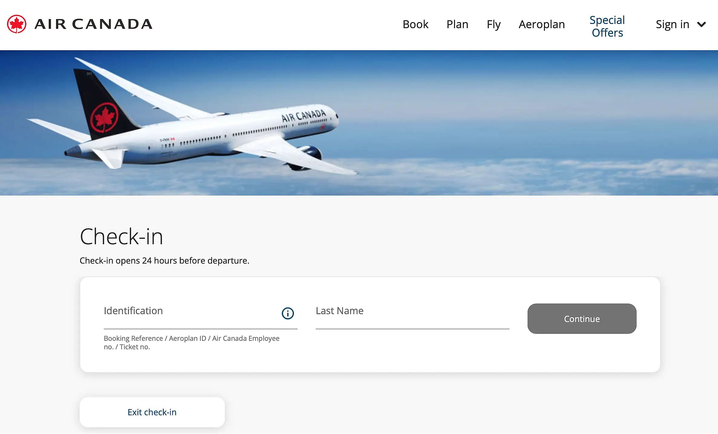Using the Air Canada website to check in