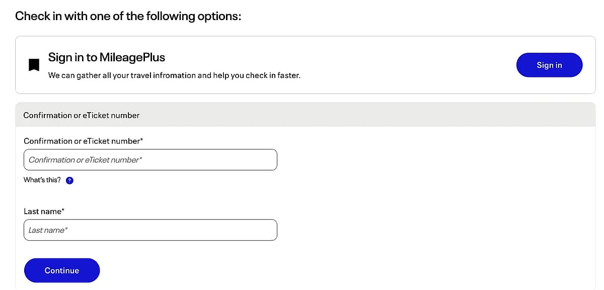 United Airlines check-in via the official website