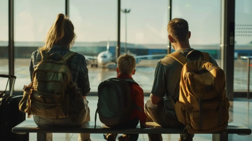 une famille dans un aéroport