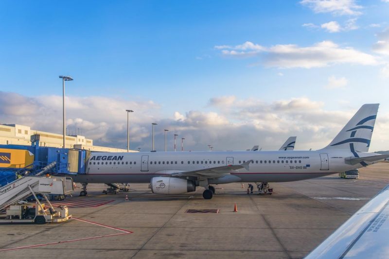 an Aegean Airlines delayed aircraft at the airport
