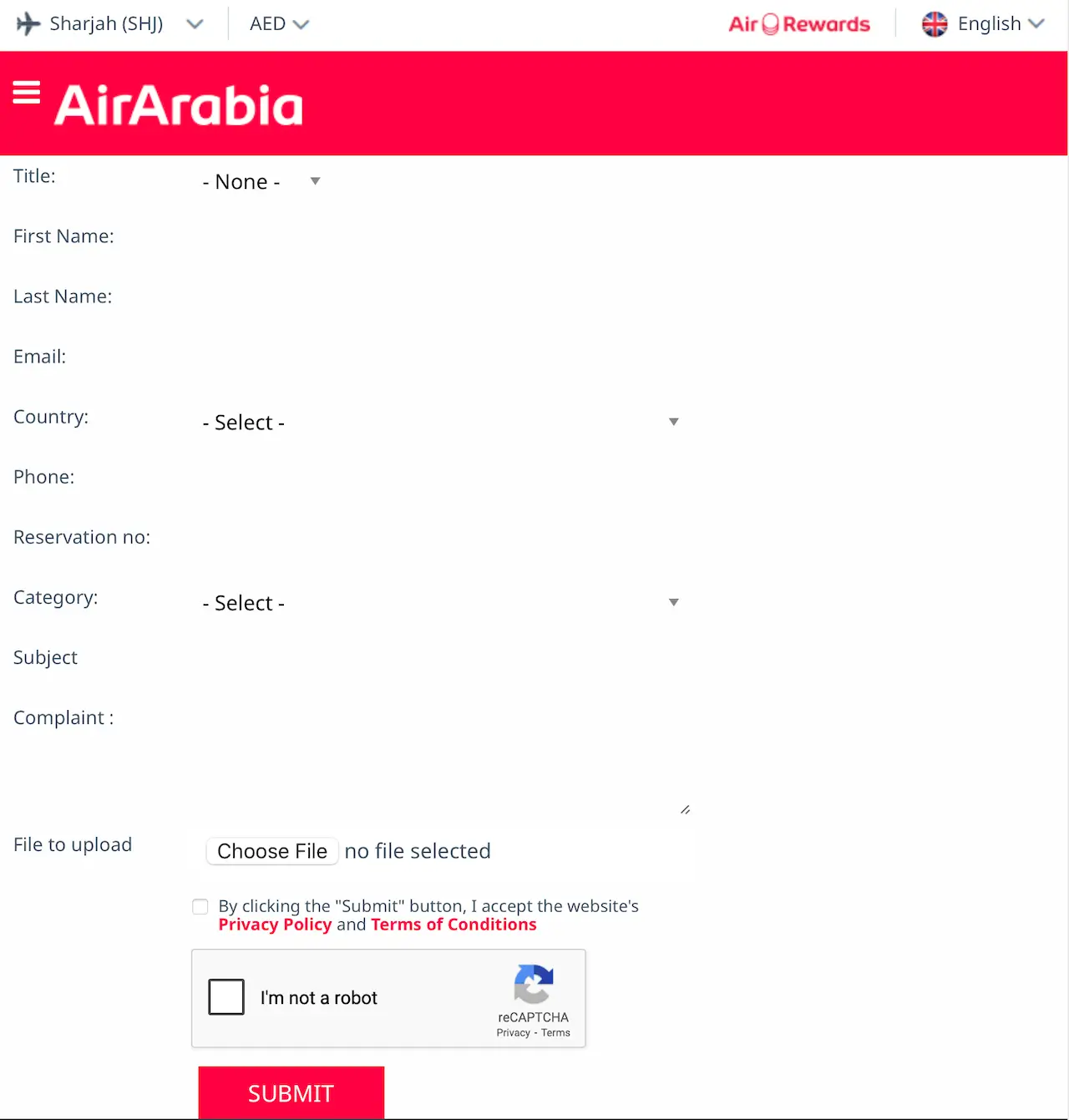 Air Arabia complaints form