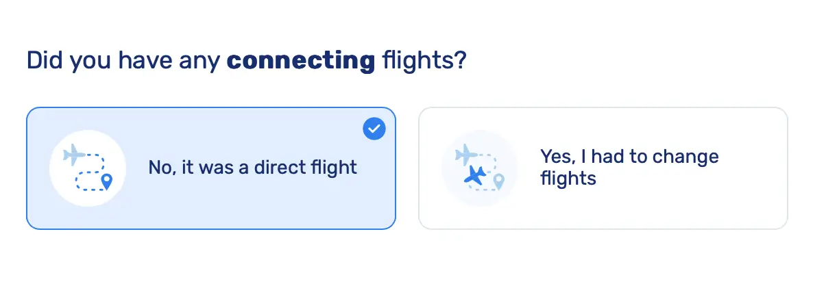 Step 3 of online form to specify if flight was delayed or cancelled
