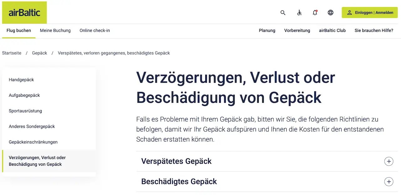 AirBaltics eigene Gep&auml;ckrichtlinien