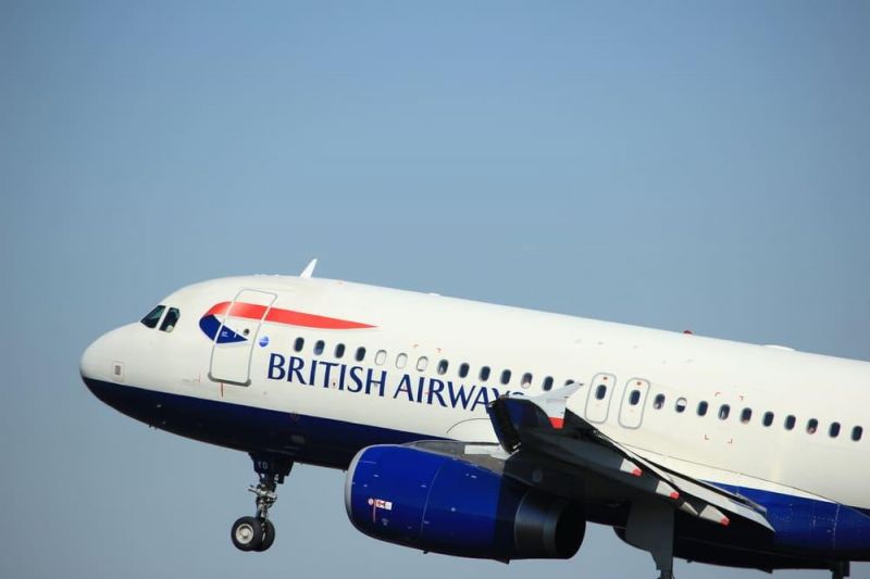 A delayed British Airways flight takes off from the runway