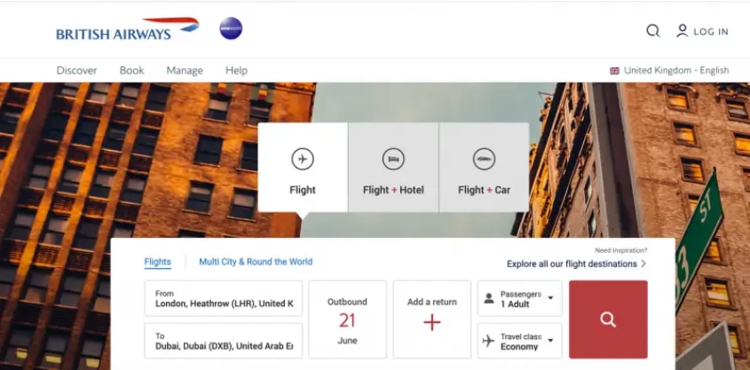 the British airways website where you can purchase tickets