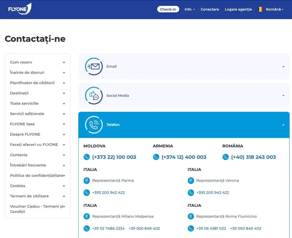 Contact Fly One pentru pasagerii din România