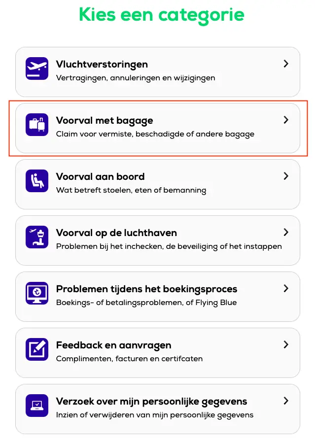 Contactformulieren van Transavia