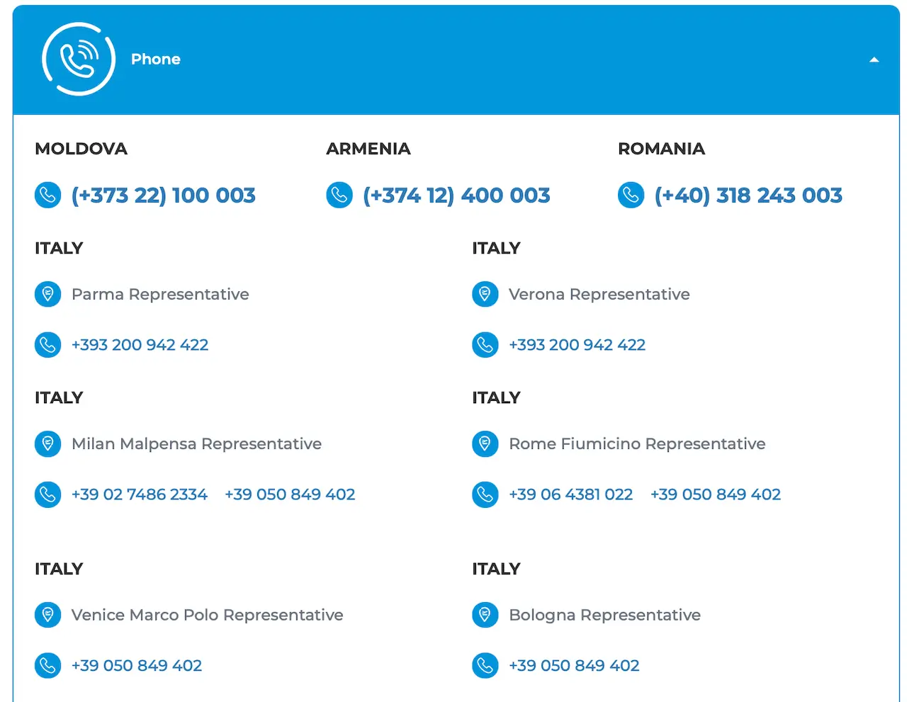 Contatti telefonici di Fly One in Italia