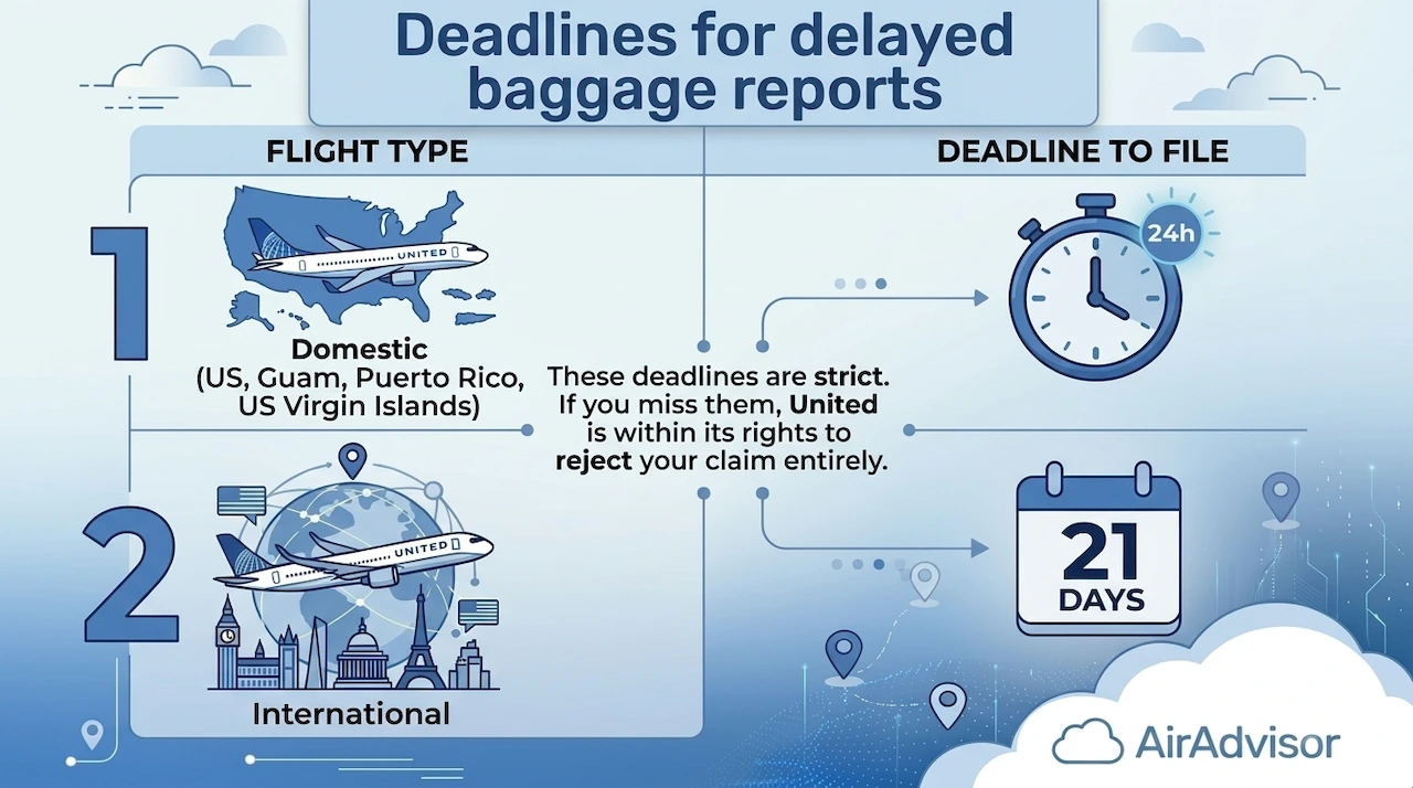Deadlines for delayed baggage reports
