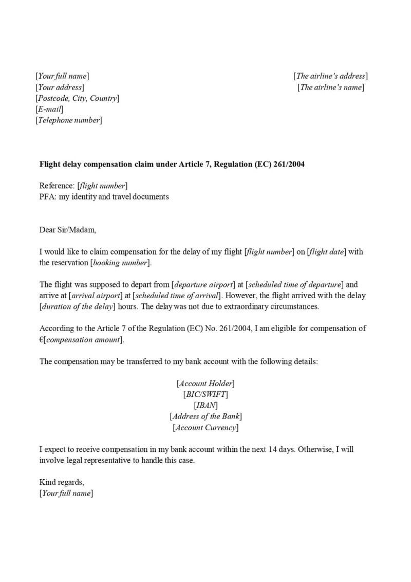 EU flight delay compensation form that you can use when claiming your compensation