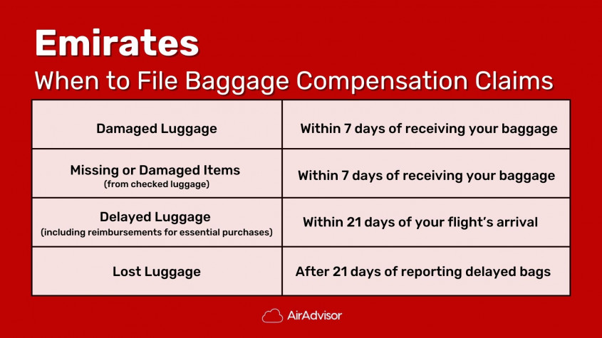 When to file your lost baggage claim with Emirates