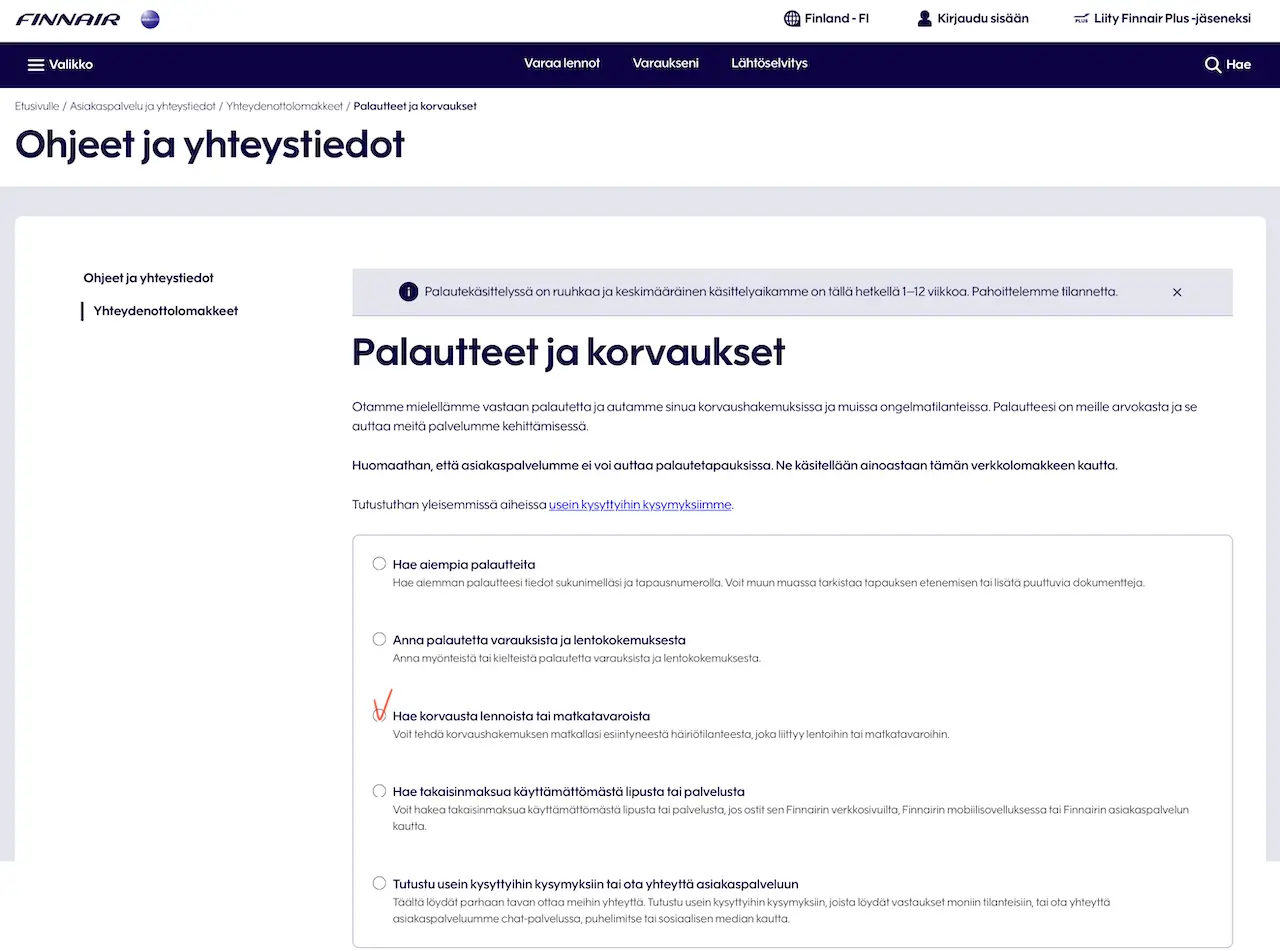 Finnairin valituslomake