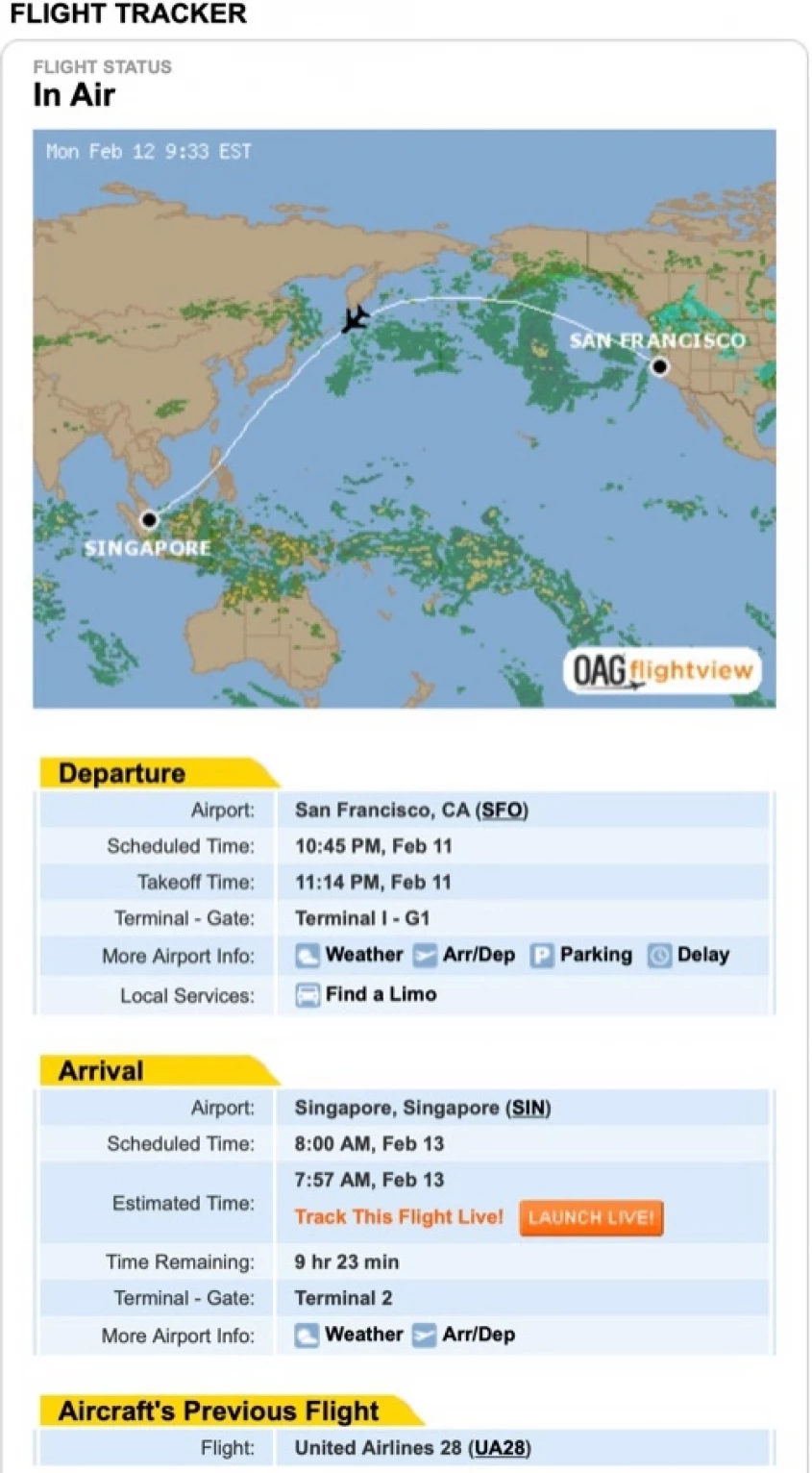 Flightview interface screenshot