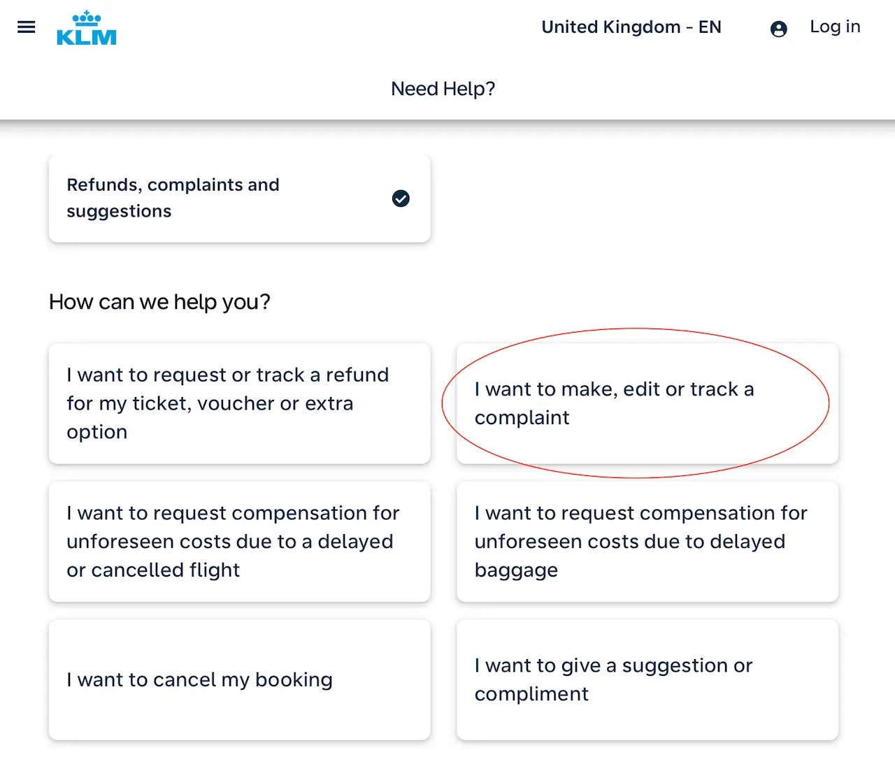 KLM:n verkkovalituslomake