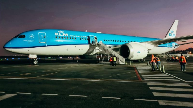 KLM airplane ready to be boarded by passengers 