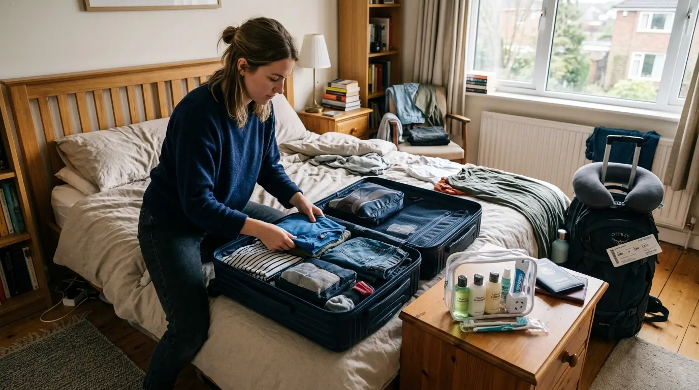 een vrouw maakt haar koffer klaar