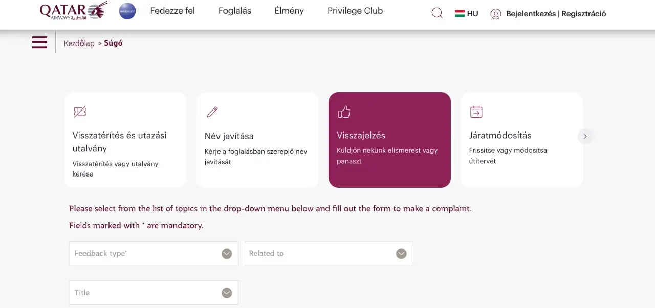 Qatar Airways online űrlapjai
