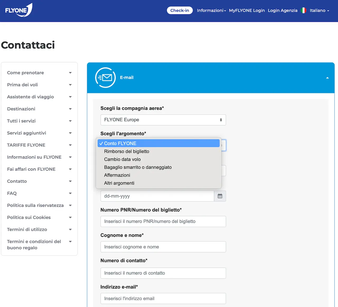 Modulo di contatto Fly One online