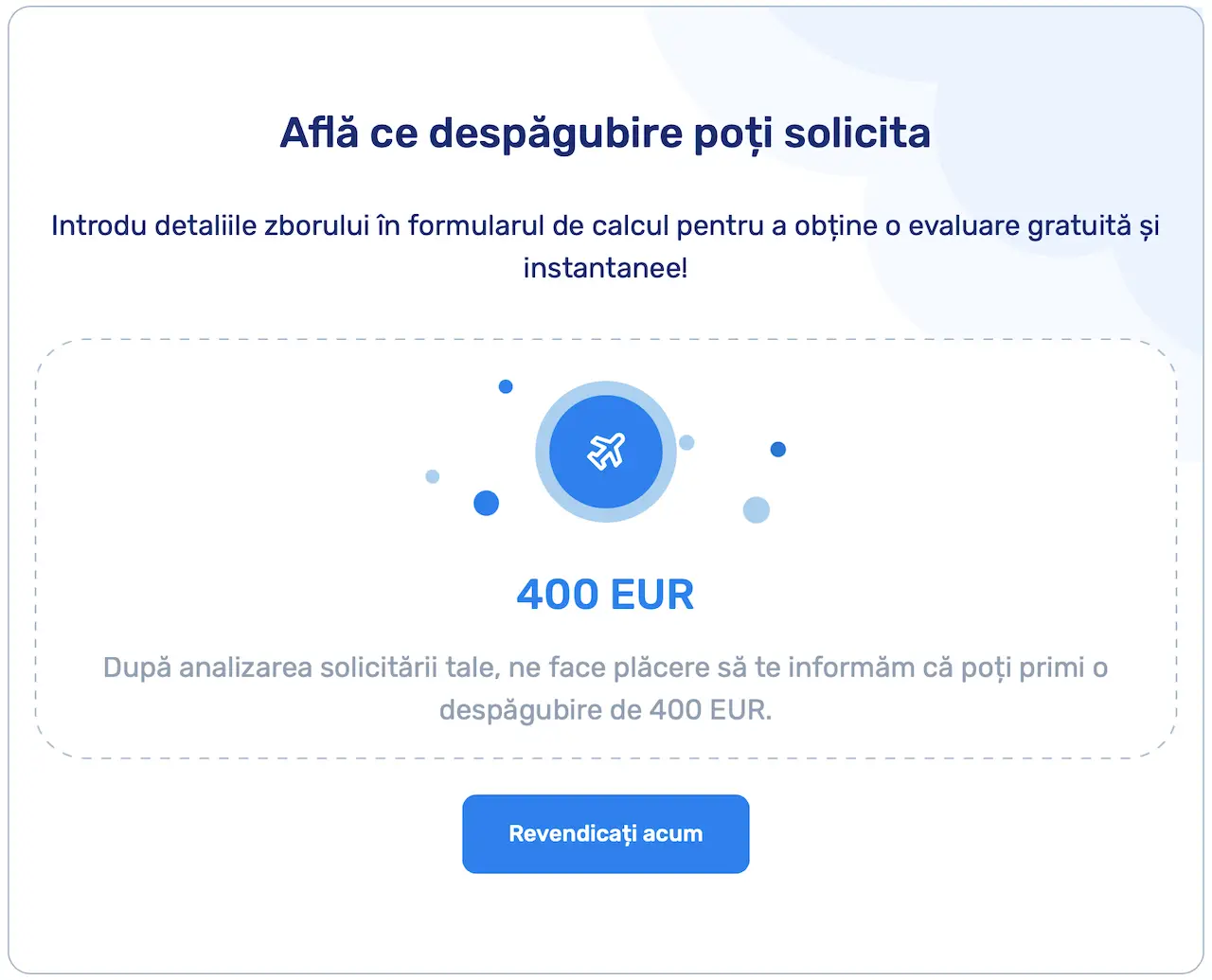 Pasul 2. Calculator de despăgubiri pentru zbor