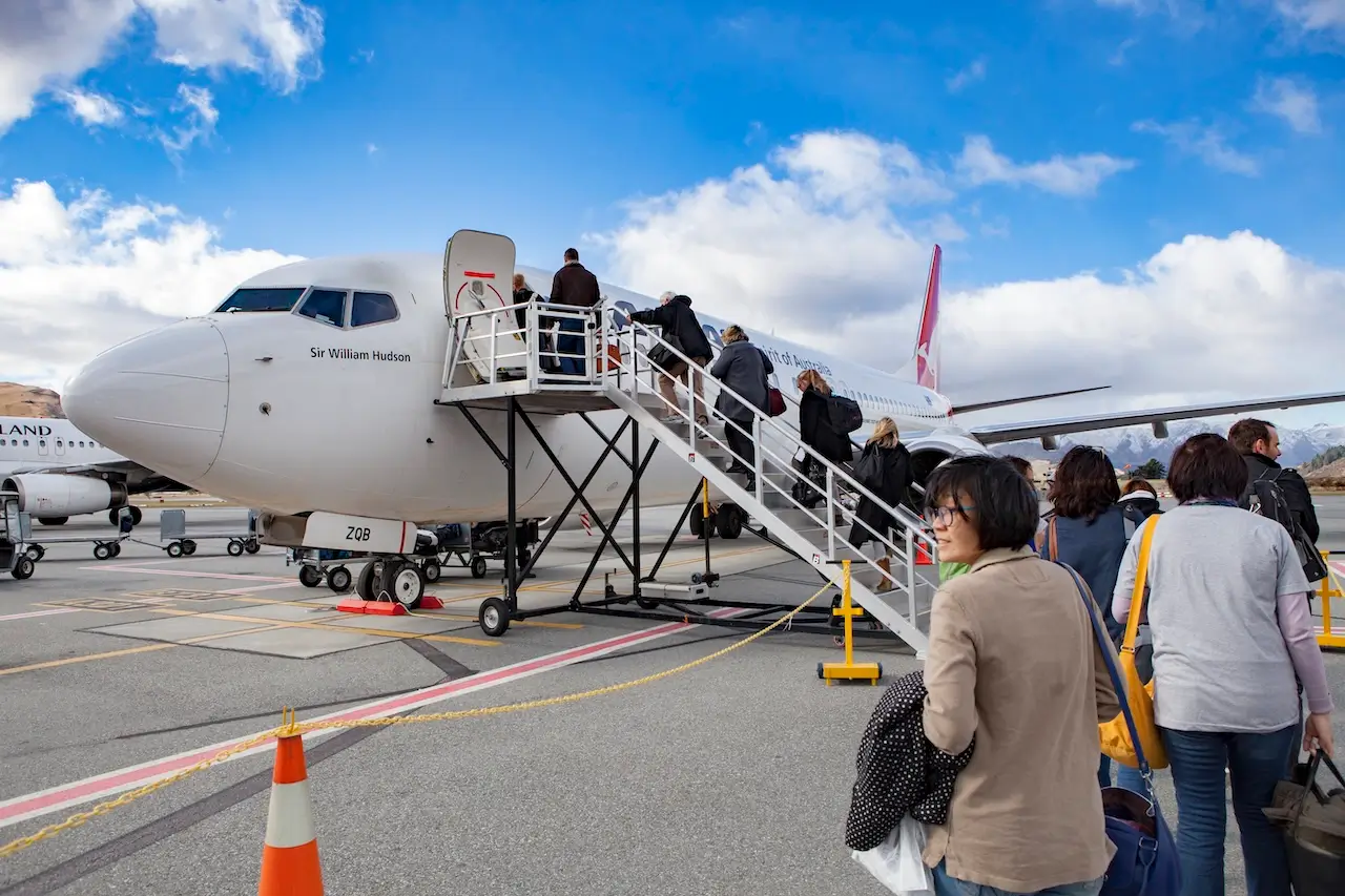 Queenstown passengers boarding Qantas plane