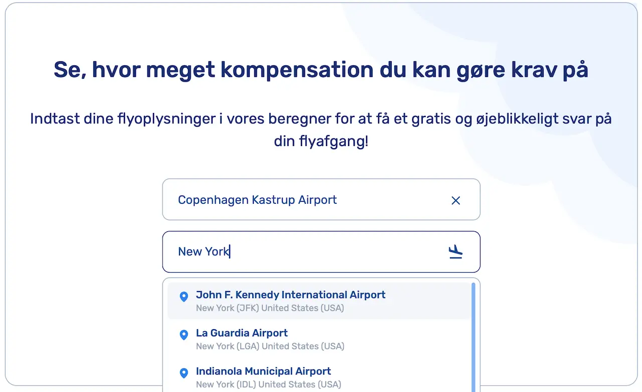 Trin 1. Flykompensationsberegner