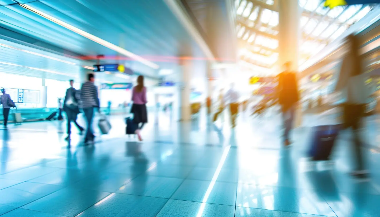 a busy airport with people walking around and carrying luggage