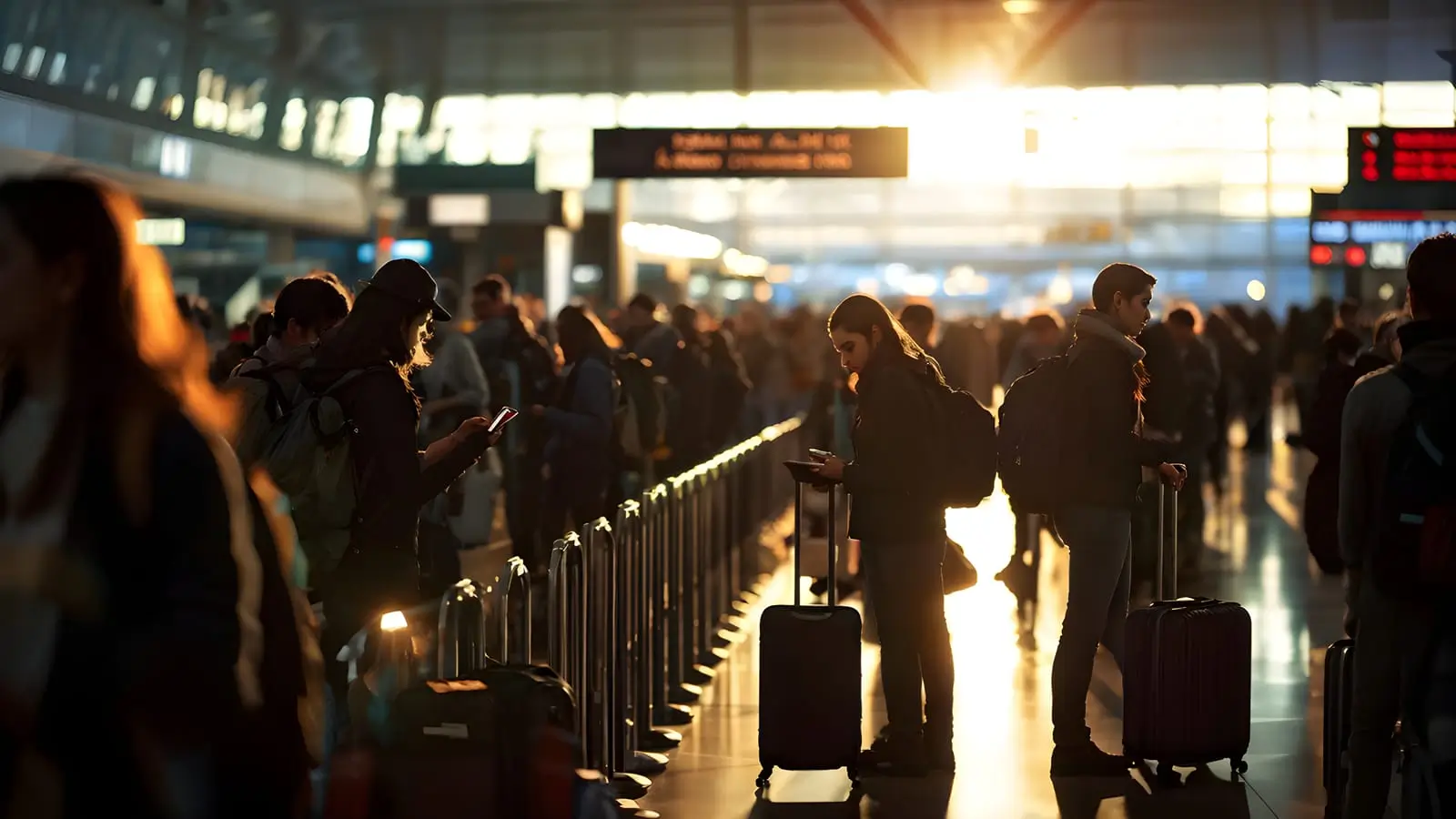 une foule de passagers en attente &agrave; cause de gr&egrave;ve