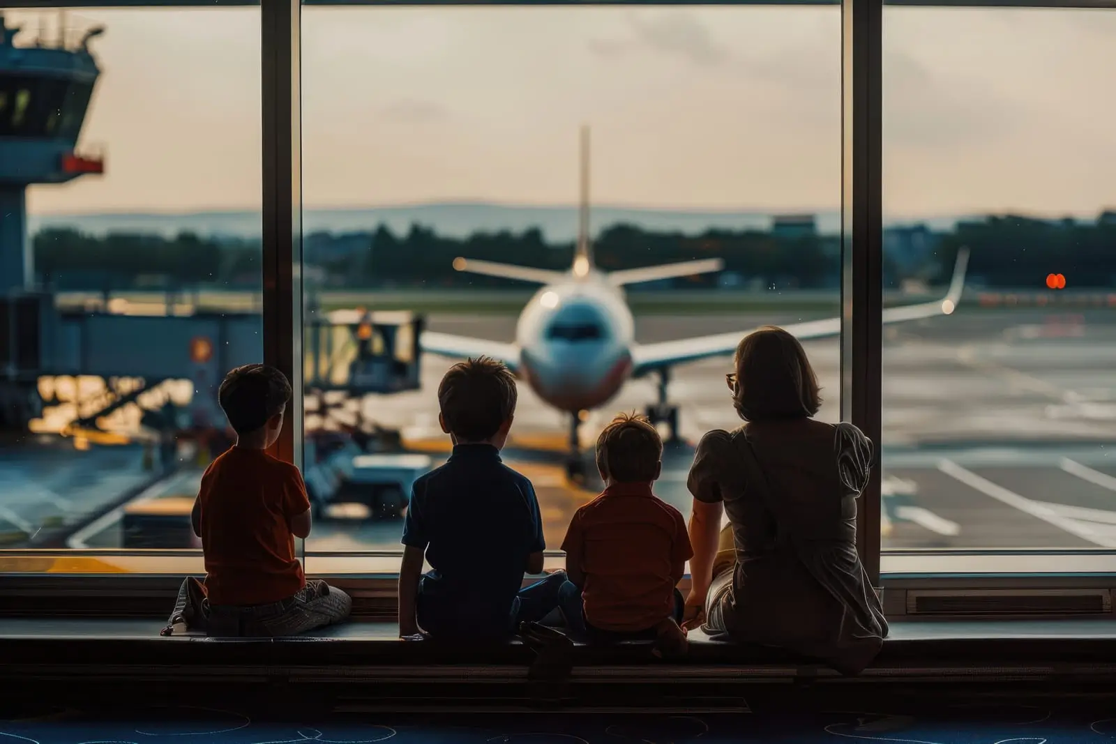 une famille en train d'attendre leur vol