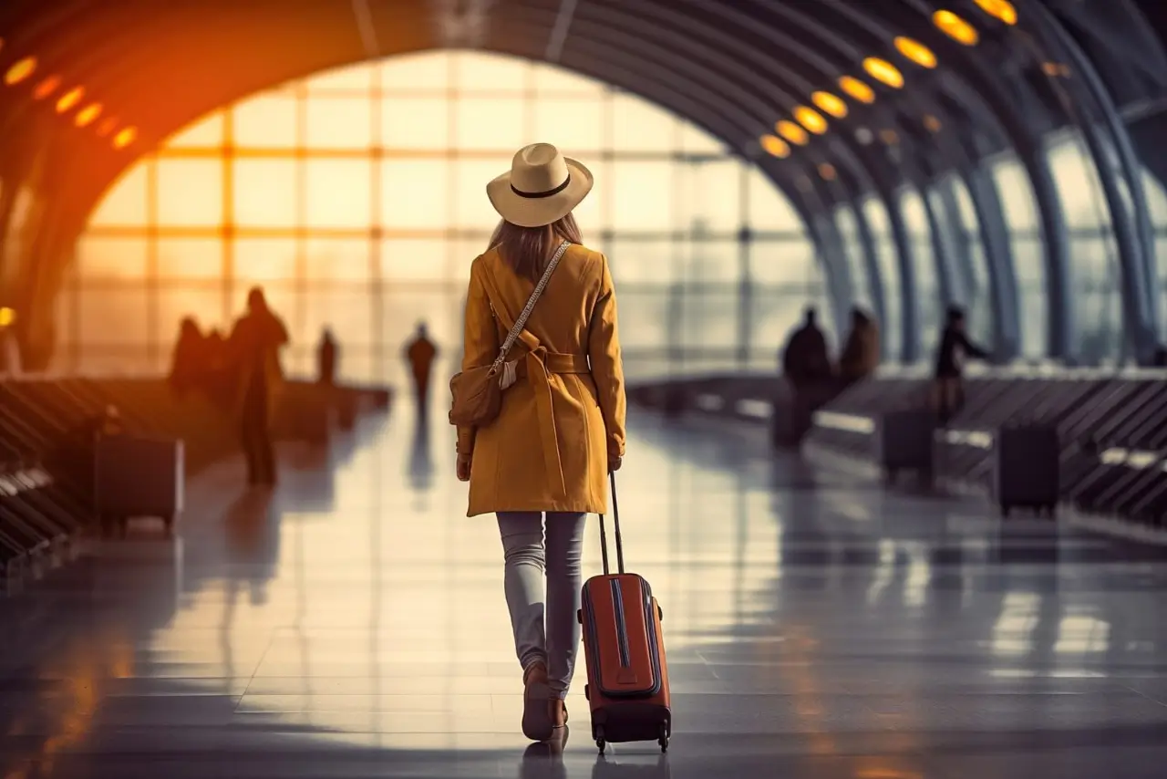 una chica con maleta en el aeropuerto