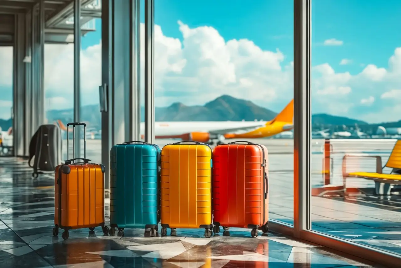 mångfärgade resväskor på en flygplats