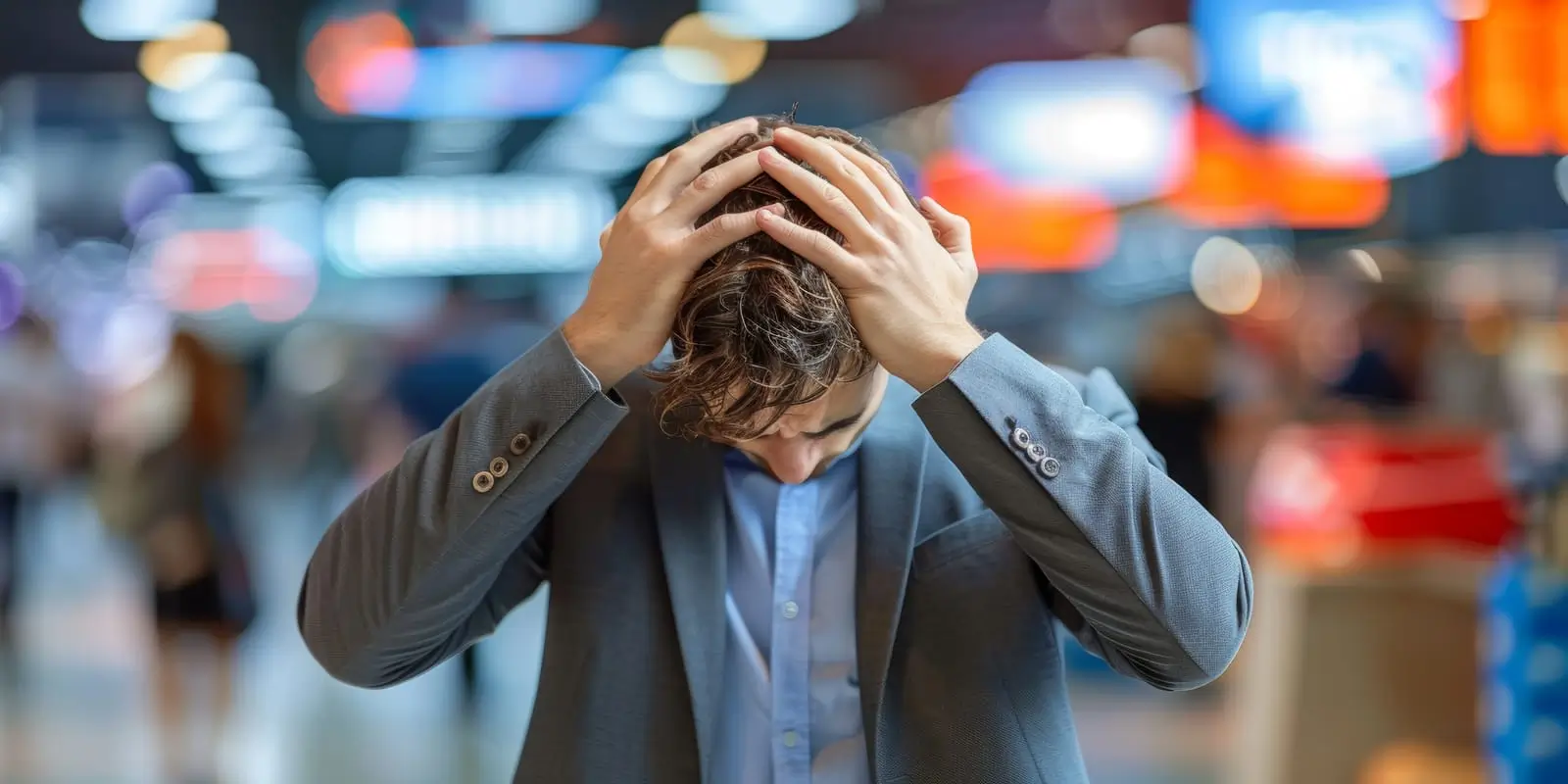 un hombre que se sujeta la cabeza con las manos